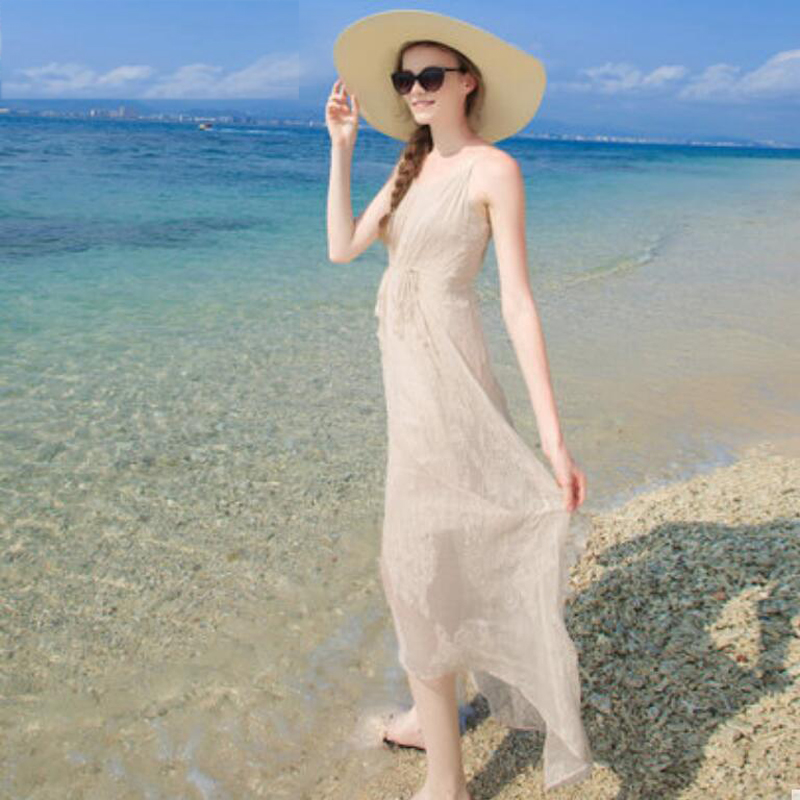 Women 100 Silk dress Beach dress 100% Natural Silk solid beige dress Holiday summer dresses